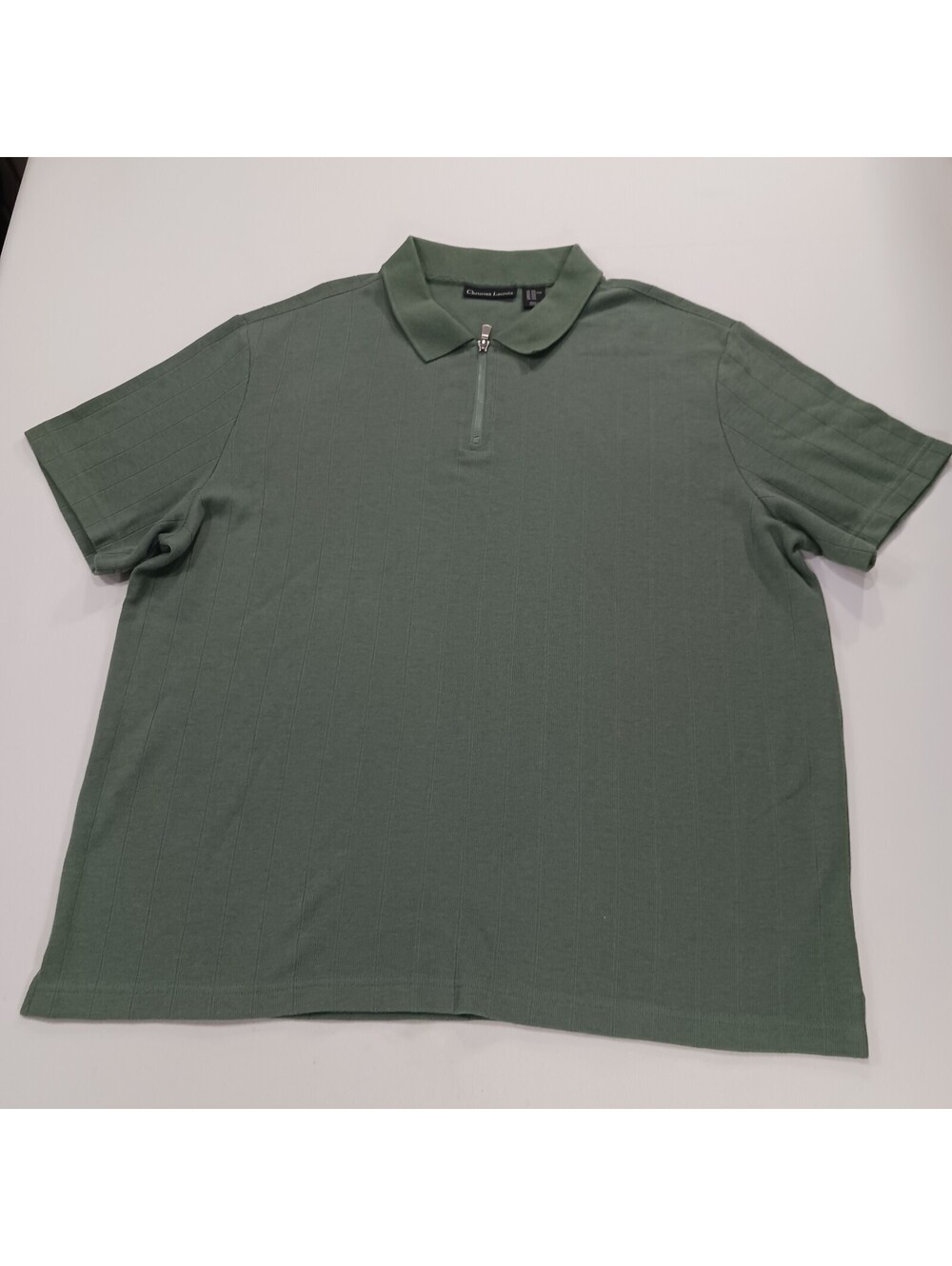 Christian Lacroix Men's Green Solid 1/4 Zip Short Sleeve Knit Polo Shirt 2XL